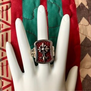 Alan K Sterling Silver Red Stingray Leather Ring, Size 8 Unisex